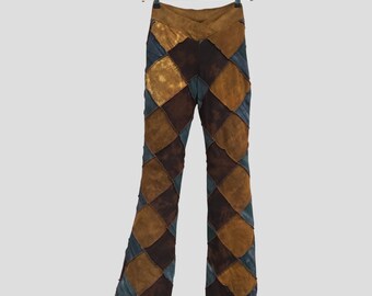 Vintage 90s Malaika Patchwork Velvet Pants, Boho Hippie Flare Trousers Festival, Retro Y2K Bohemian, Made in Indonesia