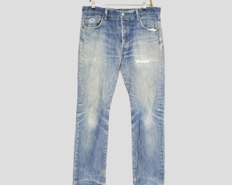 Vintage Y2K Levi’s 501 Denim Jeans Stone Washed Distressed Ripped Levi’s Japan Made, Faded Workwear Denim Jeans Rare Levi’s 501 W37