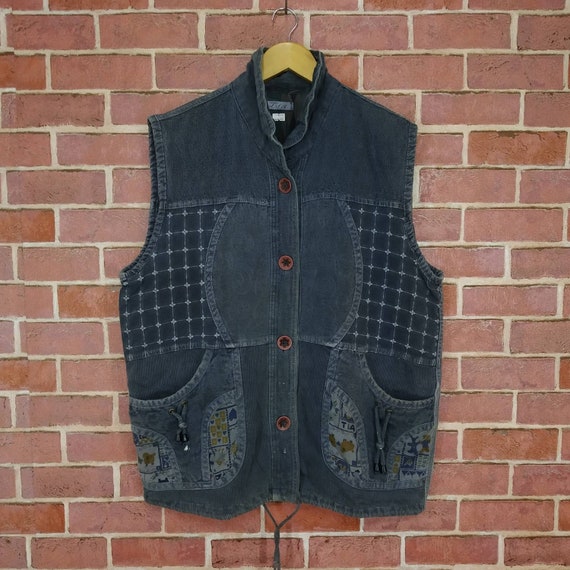 Vintage Patchwork Design Tactical Pocket Vest Larg