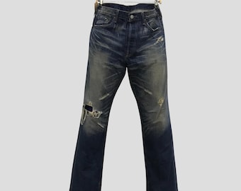 Vintage 90s Levi's 501 Distressed Faded Blue Denim Jeans W34 L32 USA Made Levi Strauss Classic Button Fly Stone Washed Ripped Jeans Size 34