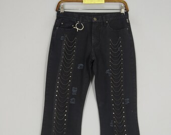 Size 28 Versace Jeans Couture Bondage Rave Black Chains Denim Pant