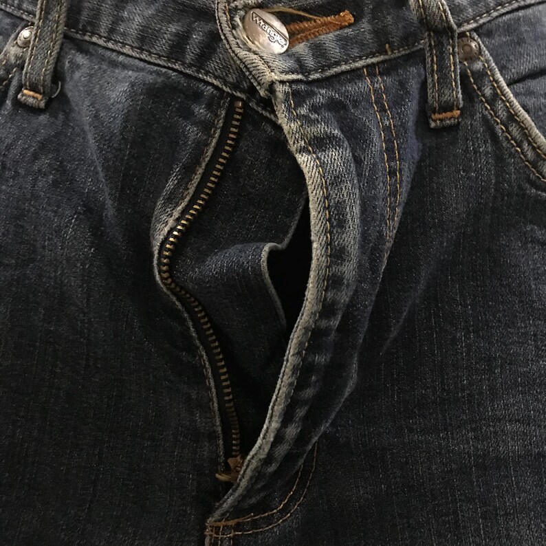 Vintage 90-tals Wrangler Japan Denim Jeans, Wrangler bleknade blå stentvättade jeans, Wrangler ljustvättade jeans arbetsjeans mom denim W32 bild 7