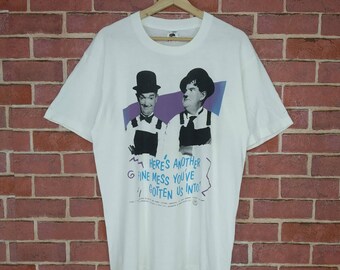 Camiseta promocional vintage de comedia de los personajes de Laurel y Hardy de los años 90, talla grande