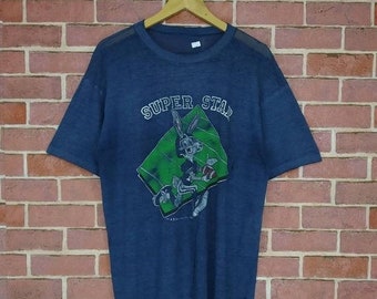 Vintage 90s Bug Bunny Super Star Animated Cartoon Warner Bros Promo T-shirt