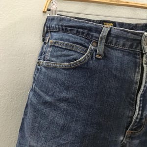 Vintage 90-tals Wrangler Japan Denim Jeans, Wrangler bleknade blå stentvättade jeans, Wrangler ljustvättade jeans arbetsjeans mom denim W32 bild 6