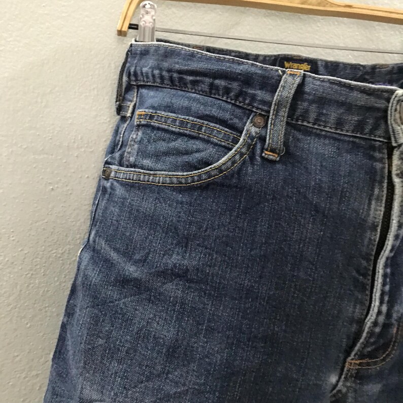 Vintage 90-tals Wrangler Japan Denim Jeans, Wrangler bleknade blå stentvättade jeans, Wrangler ljustvättade jeans arbetsjeans mom denim W32 bild 6