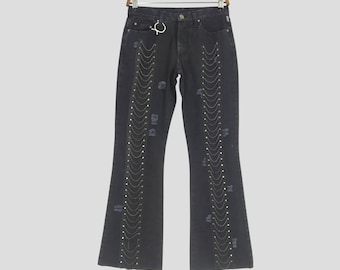 Size 28 Versace Jeans Couture Bondage Rave Black Chains Denim Pant Vintage Gianni Versace Medusa Stylish Denim Pant Destroy Pant W28