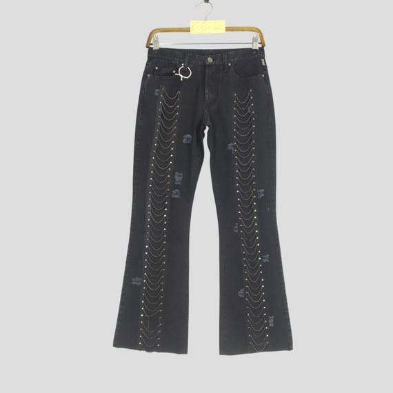 Size 28 Versace Jeans Couture Bondage Rave Black Chains Denim Pant