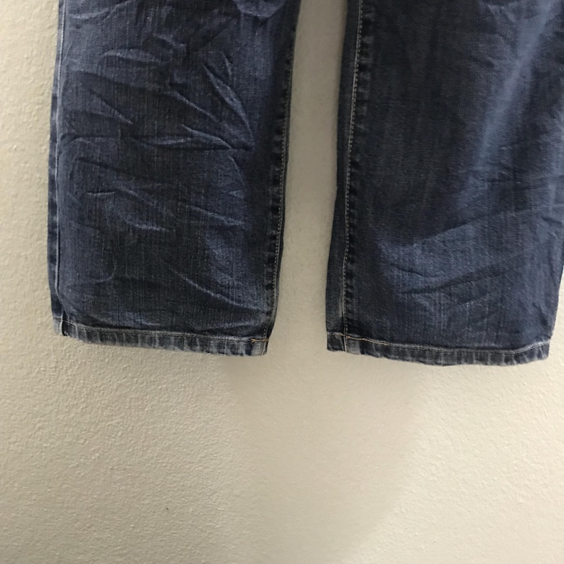 Vintage 90-tals Wrangler Japan Denim Jeans, Wrangler bleknade blå stentvättade jeans, Wrangler ljustvättade jeans arbetsjeans mom denim W32 bild 8