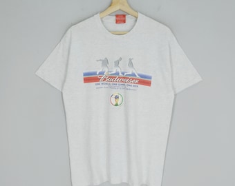 Vintage Y2K Budweiser Gray Tshirt Medium Budweiser Beer Spell Out Big Logo Budweiser Drink World Cup Logo T-shirt Size L