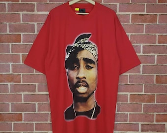 Rzadkość!! Tupac Shakur Amerykański Hip Hop Raper Duży nadruk Promocyjny T-shirt muzyczny rozmiar XL