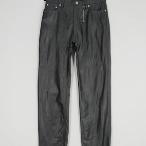 Vintage jaren 90 leren broek Biker zwarte broek dubbele zak leren broek met rits ontspannende broek mooi design broek W34