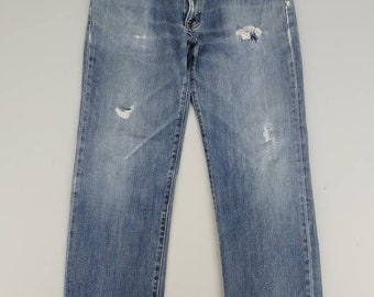 Size 32 Vintage Wrangler Distressed Denim Jeans Faded Blue Colour Wrangler Jeans