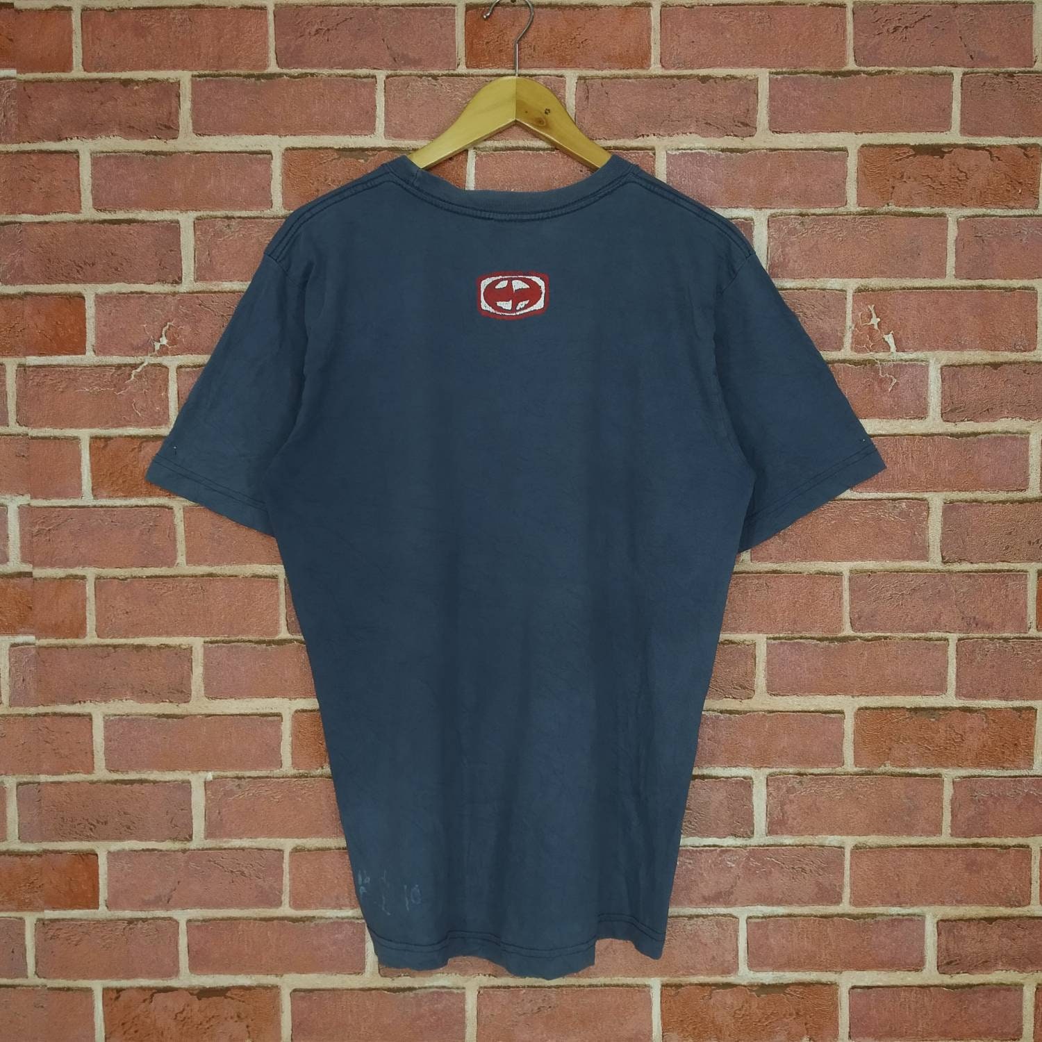 Split T Shirt Y2K Vintage Skateboard T Shirt Mens Large Blue