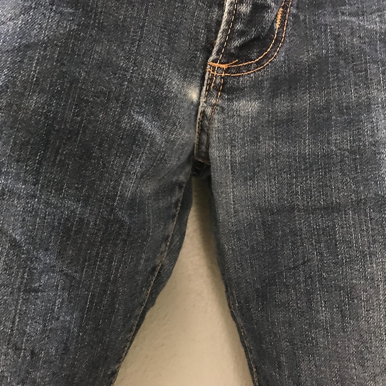 Vintage 90-tals Wrangler Japan Denim Jeans, Wrangler bleknade blå stentvättade jeans, Wrangler ljustvättade jeans arbetsjeans mom denim W32 bild 5