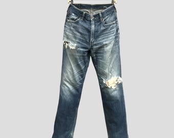 Vintage Levi's 502 Japan Made Distressed Stone Washed Denim Jeans 34x33, Selvedge Denim Levis Strauss Red Tab, Faded Reparatur Workwear Style