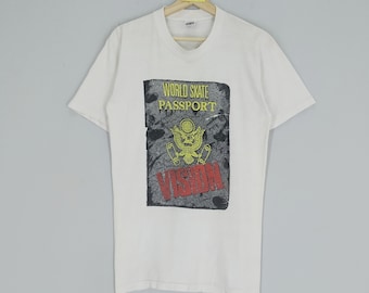 Vintage 90s Vision Street Wear World Skate Passport Skateboard White T-shirt Backprint Vision Skateboarding Tshirt Size S