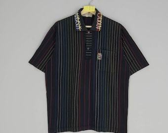 vintage Angelo Garbasus polo noir à rayures multicolores Chemise style décontractée Taille L