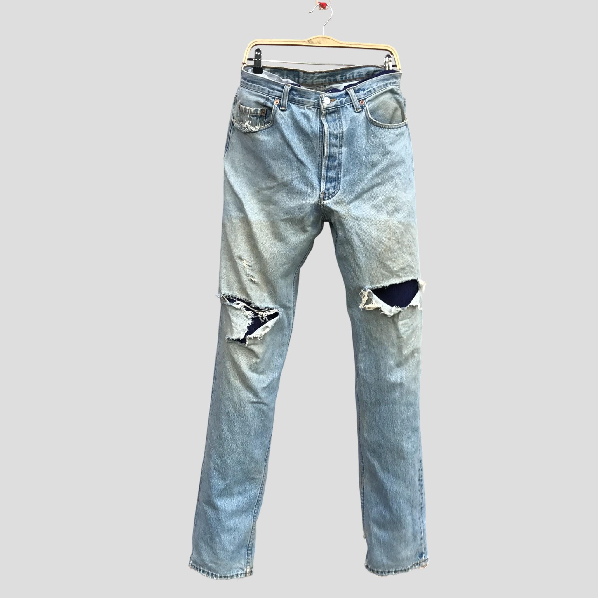 Vintage Levi's 501 Jeans Light Wash Distressed Ripped Knee Denim