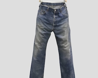 Vintage Levi’s 501 Stone Washed Faded Blue Jeans Levis Light Wash Distressed Denim Classic Straight Leg 80er 90er Jahre Retro Denim Jeans W36