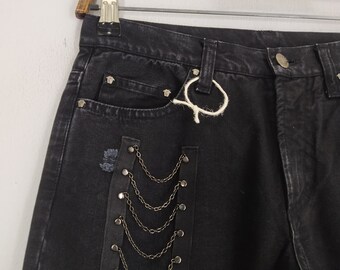 パンツ VERSACE JEANS COUTURE Bondage Pants Size 28 Versace Jeans Couture Bondage Rave Black Chains Denim Pant