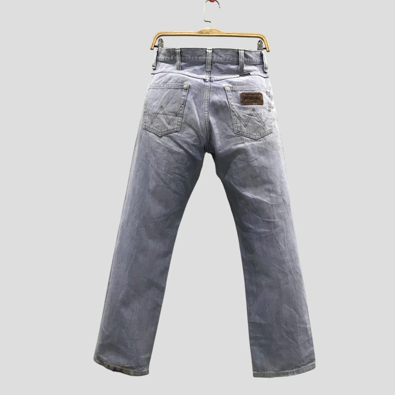 Vintage Wrangler Light Wash Jeans, Wrangler Western Distressed Denim, Wrangler Faded Blue Straight Leg Pants, Wrangler Workwear Ripped W29 image 2