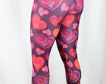 Red Hearts White Yoga Pants Leggings - Etsy