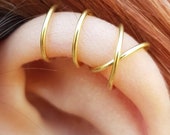 18kt Solid Gold Ear Cuff Simple Ear Cuff No Piercing Earcuff Double Lines Ear Cuff Criss Cross Ear Cuff Cartilage Earring Tiny fake helix