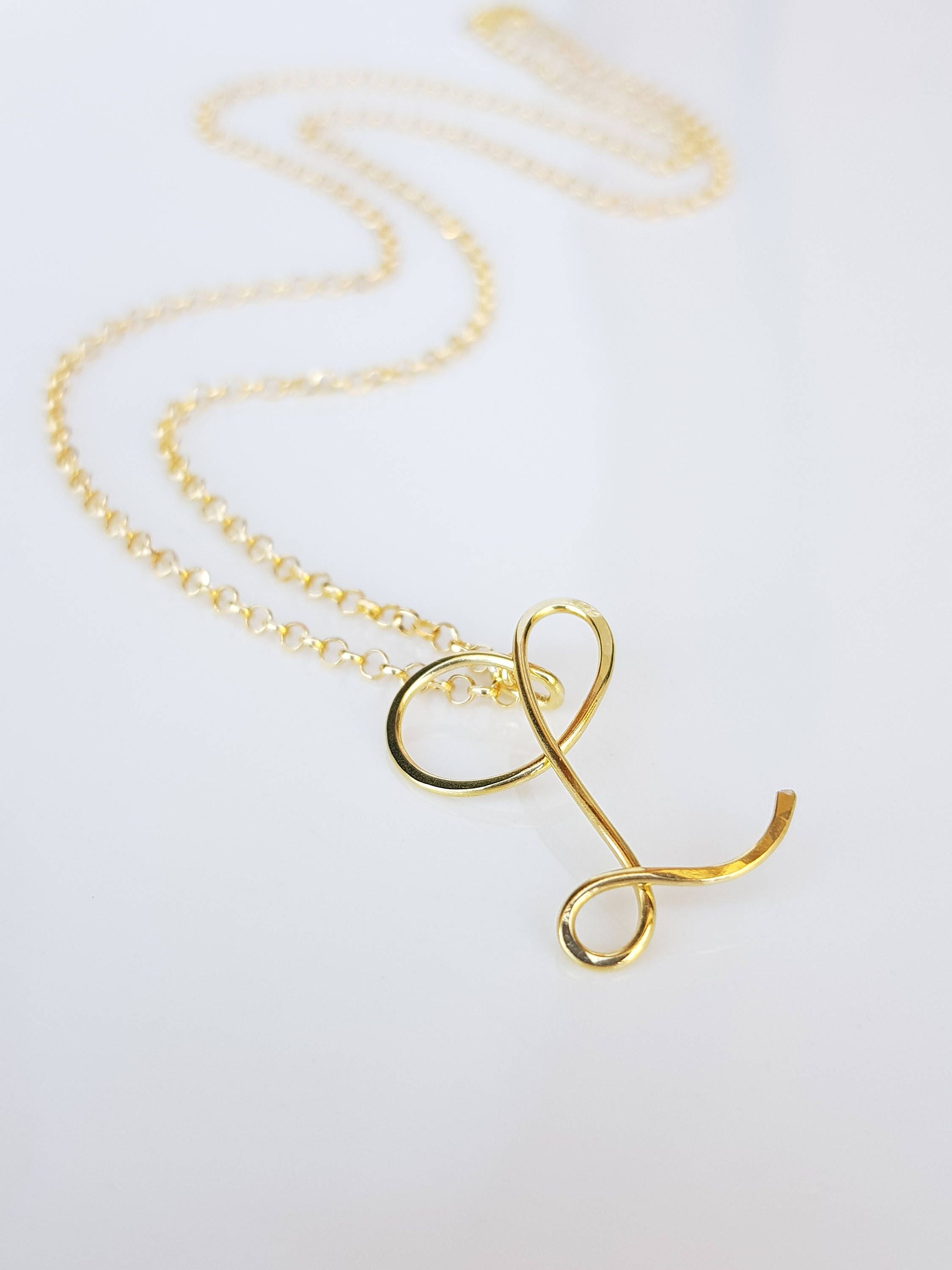 Cursive Letter L Necklace 22k Gold Necklace Initial L Etsy
