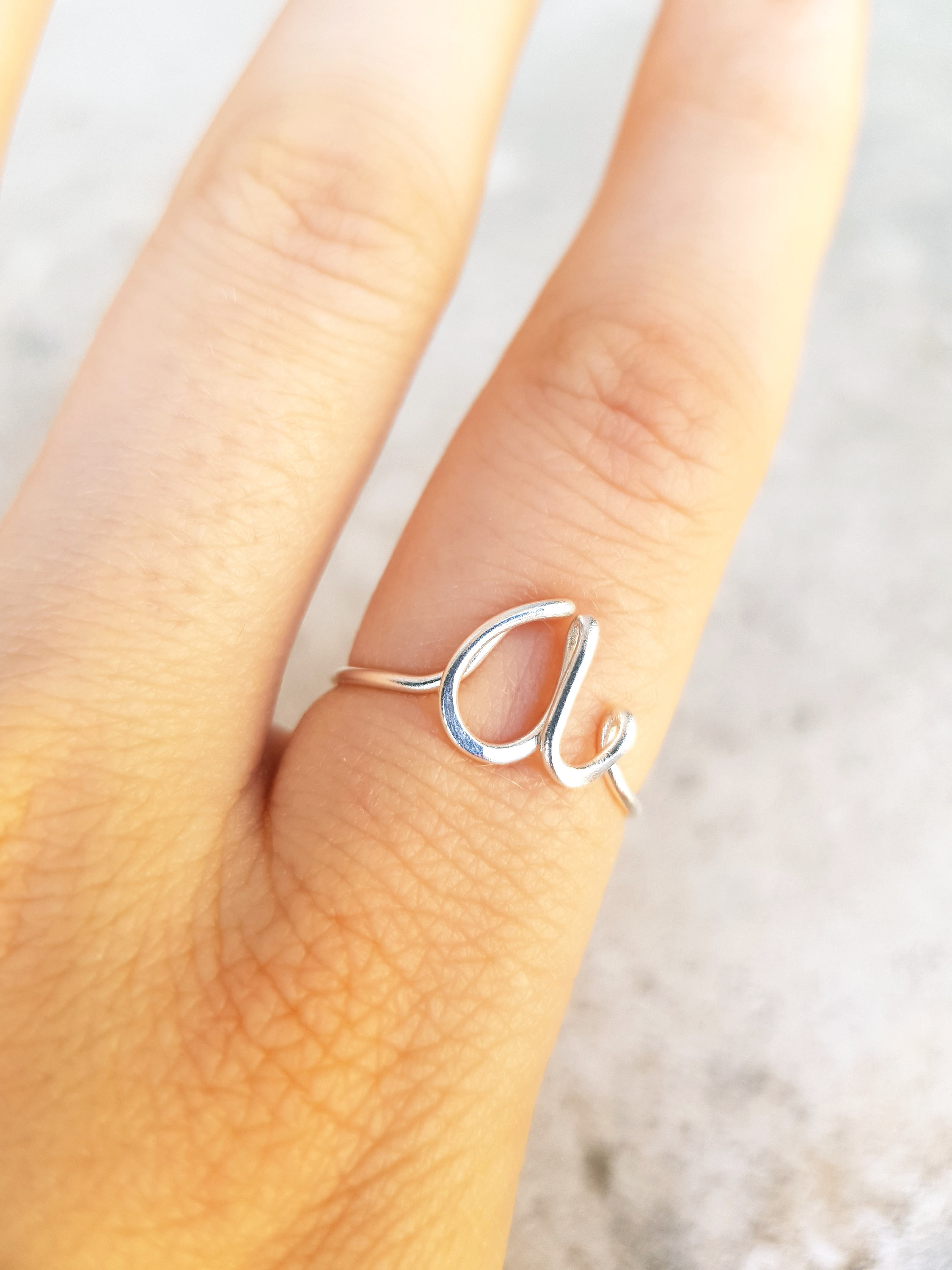 Letter a lowercase sterling silver ring silver initial a ring etsy