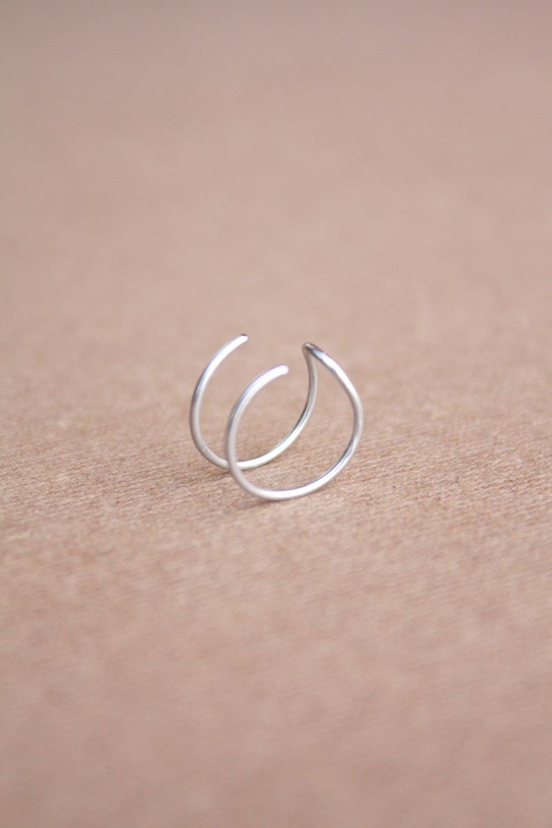Sterling Silver Tragus Ring Ear Cuff Conch Ring Double Tragus Ring Ear Cuff Fake Piercing Simple Two Double Lines Non Pierced Ear Cuff