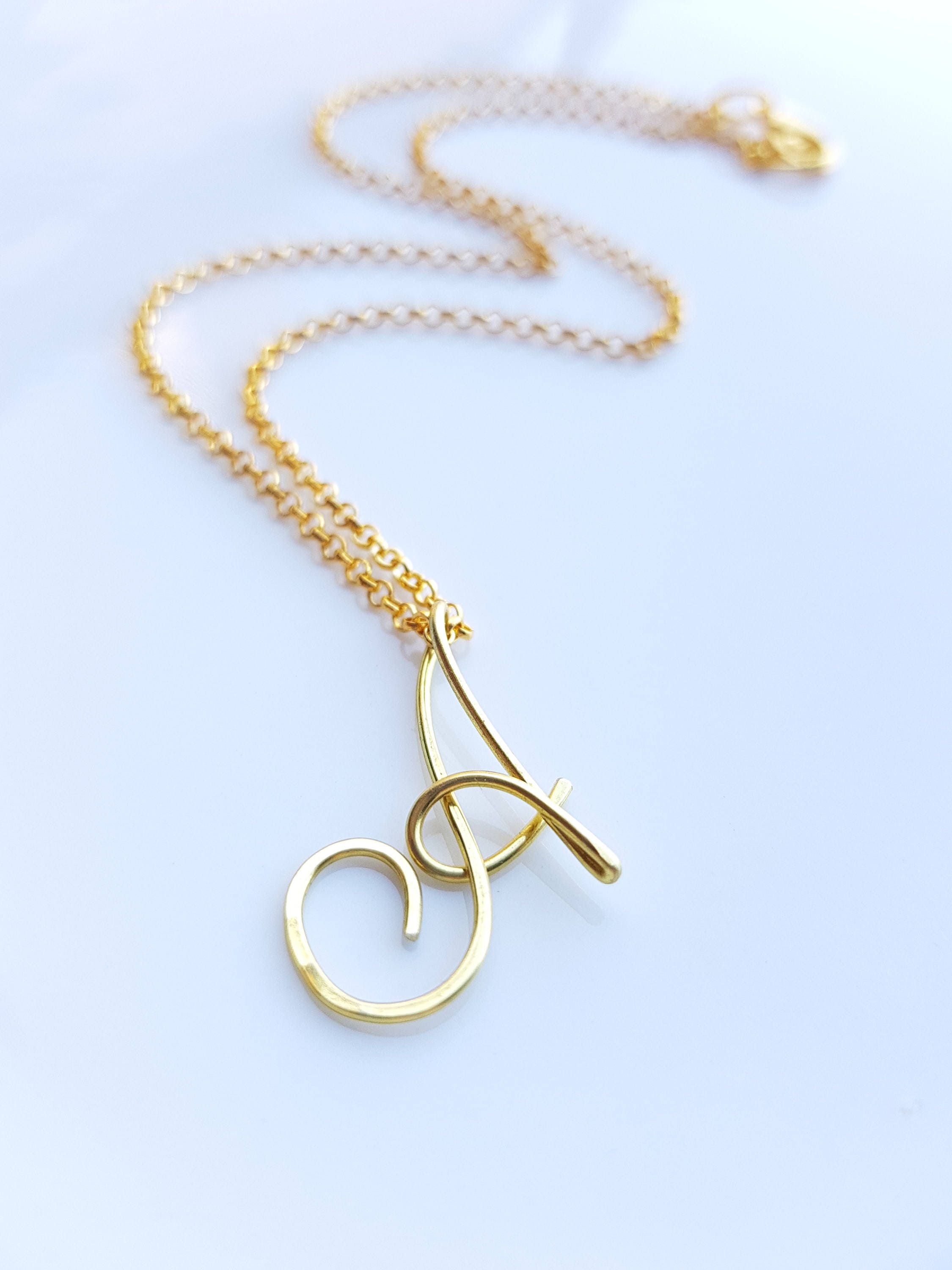 22k Gold Initial Necklace Letter A Necklace  Etsy