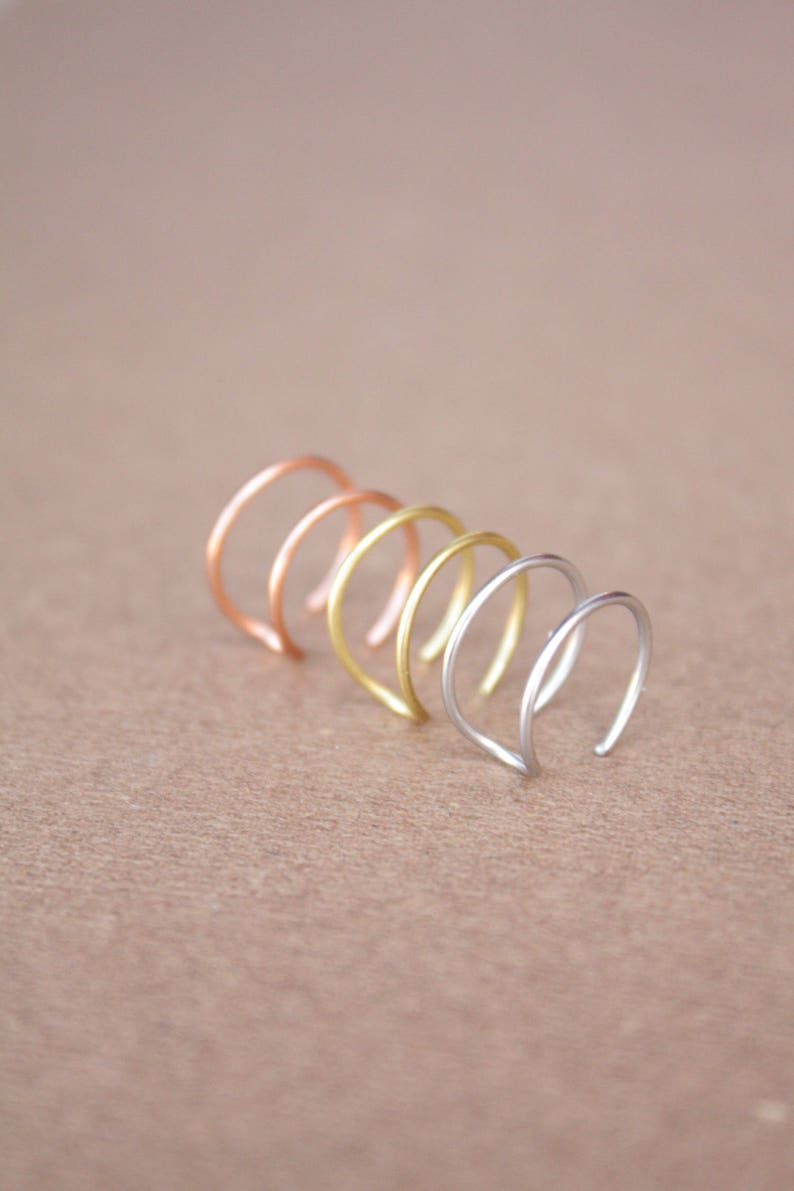 Sterling Silver Tragus Ring Ear Cuff Conch Ring Double Tragus Ring Ear Cuff Fake Piercing Simple Two Double Lines Non Pierced Ear Cuff