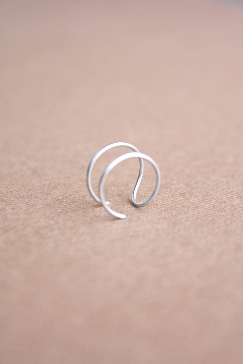 Sterling Silver Tragus Ring Ear Cuff Conch Ring Double Tragus Ring Ear Cuff Fake Piercing Simple Two Double Lines Non Pierced Ear Cuff