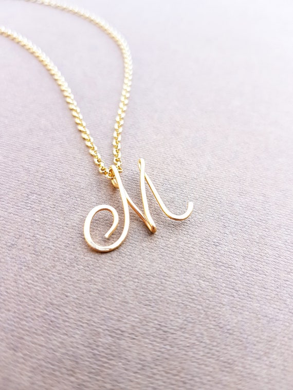 cursive gold letter alphabet initial m necklace etsy