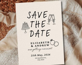 Fun Wedding Save the Date Template, Whimsical Editable Canva Save the Date, Digital Doodle Wedding Invitation