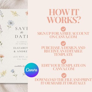 Boho Wildflower Save the Date Template, Wedding Invitation, Floral Wedding Invite, Editable Canva, Printable & Digital Download image 6