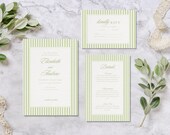 Wedding Invitation Template Canva, Editable Green Striped Invite Set, Classic Elegant Wedding Suite Printable Digital Download