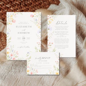 Wedding Invitation Template Canva, Editable Floral Pastel Wedding Suite, Romantic Garden Invite Set Printable Digital Download