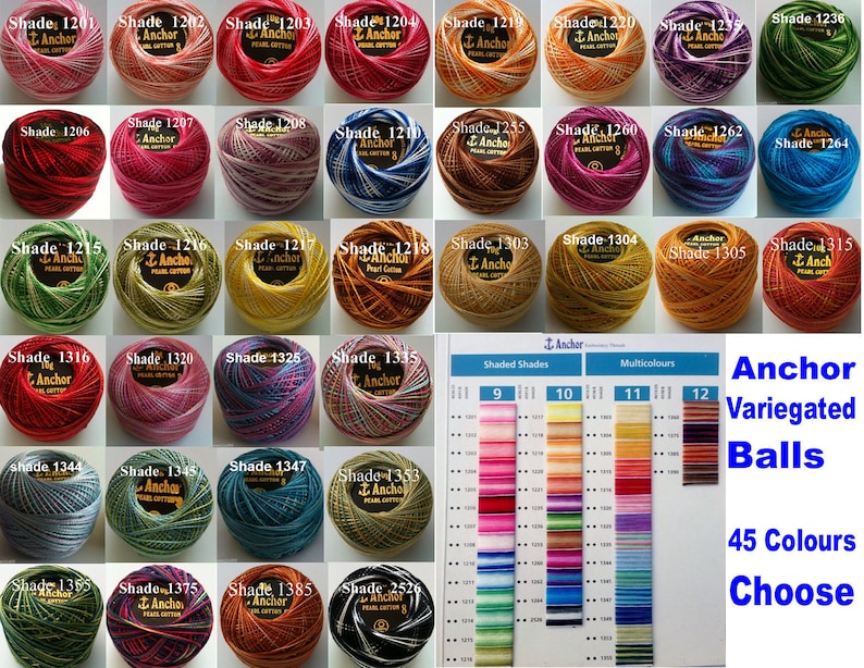 24 ANCHOR Pearl Variegated Cotton Crochet Embroidery Thread - Etsy