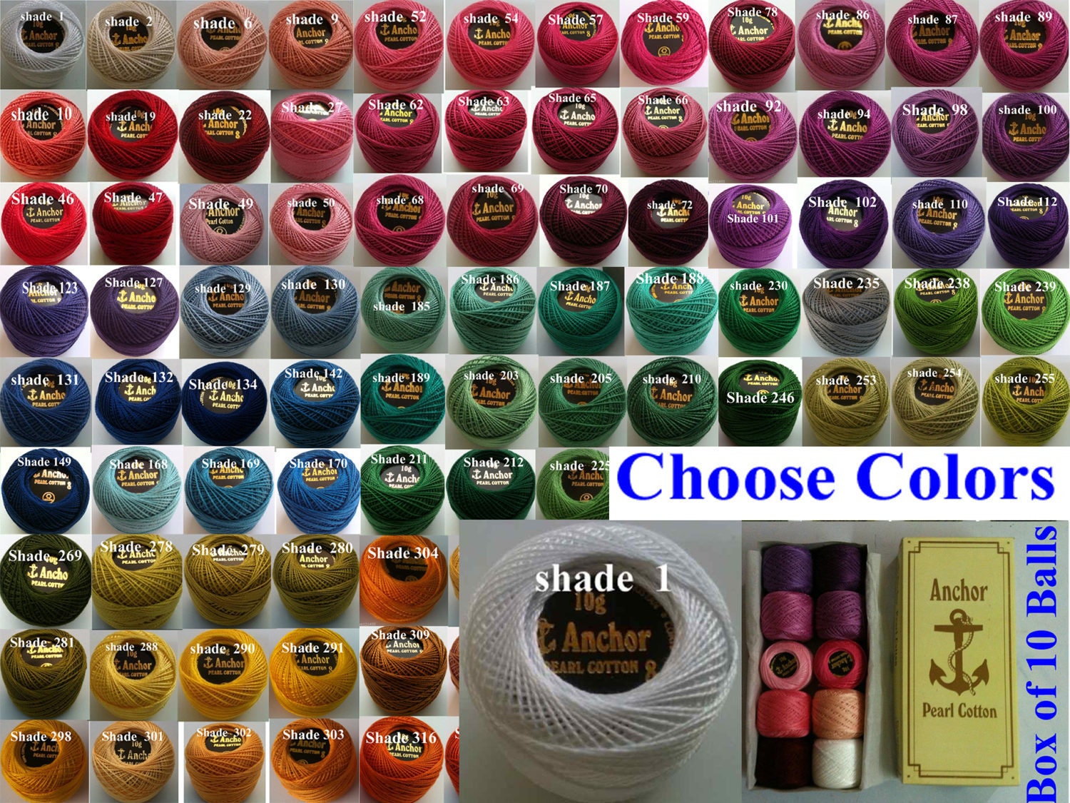 20 x Anchor Pearl Cotton Balls Embroidery Thread 20 Solid Colors 85M Each  Ball