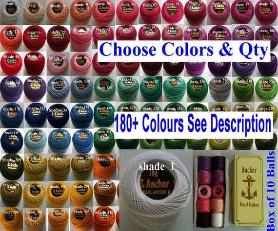 ANCHOR Pearl Cotton,10 White Balls Box.Size 8,85 Mtrs each