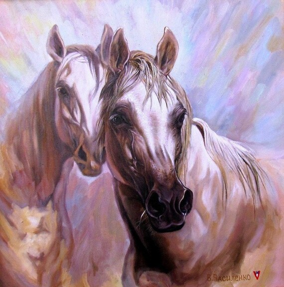 Scharnier herfst Drijvende kracht Twee paarden schilderen Paard portret op canvas Dierlijk | Etsy België