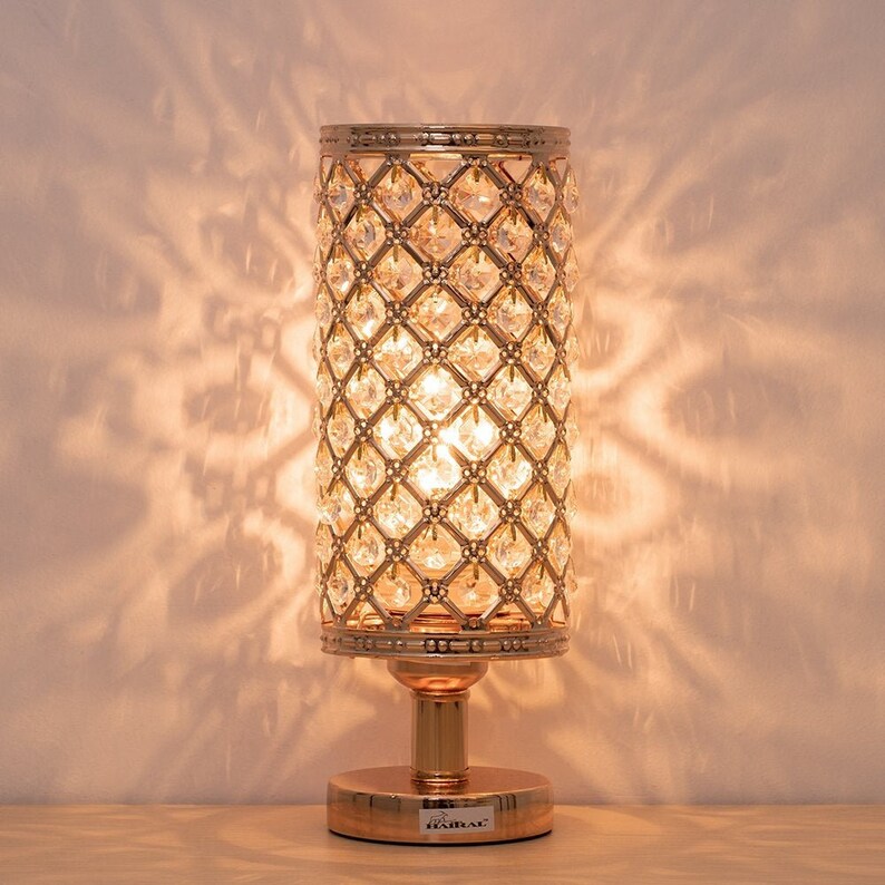Gold Crystal Table Lamp Vintage Nightstand Desk Lamp With Etsy