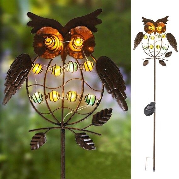 Metal Owl Solar Garden Lights For Patio Lawn Backyard Etsy