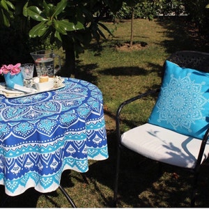 Round Tablecloth: Iznik Ceramic Tile Pattern, Natural Fabric image 5