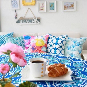 Round Tablecloth: Iznik Ceramic Tile Pattern, Natural Fabric image 4