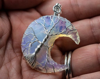 Tree of Life Crescent Moon Pendant - Handmade Wire Wrapped Jewelry