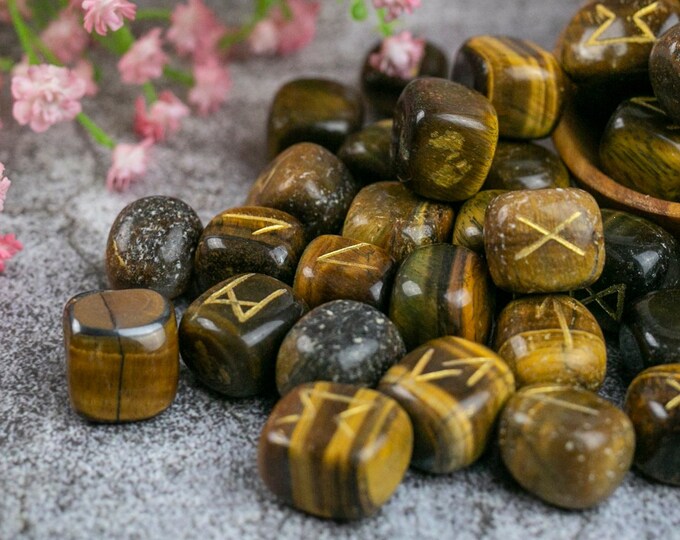 Elder Futhark Runes - Tigers Eye Runestone Set - Etsy