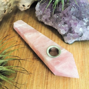 Rose Quartz Crystal pipe, Gemstone Pipe, pink stone bowl image 2